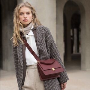 NWT: Polene- Numero Sept- Burgundy Crossbody Bag with Structured Design